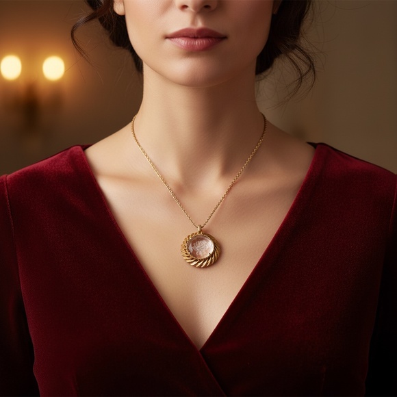 Rose Flower Gold Glass Gold Tone Pendant SHP EXCL Stanley - Picture 4 of 5